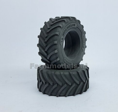 &Oslash; 70.6 x 30.4 mm: 2x Michelin Axiobib2 Banden ZONDER Velgen. Velggat band ong.: &Oslash; 36.6 mm   1:32    Farmmodels  Premium Line Series  