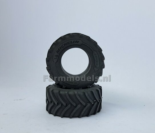&Oslash; 70.6 x 30.4 mm: 2x Michelin Axiobib2 Banden ZONDER Velgen. Velggat band ong.: &Oslash; 36.6 mm   1:32    Farmmodels  Premium Line Series  