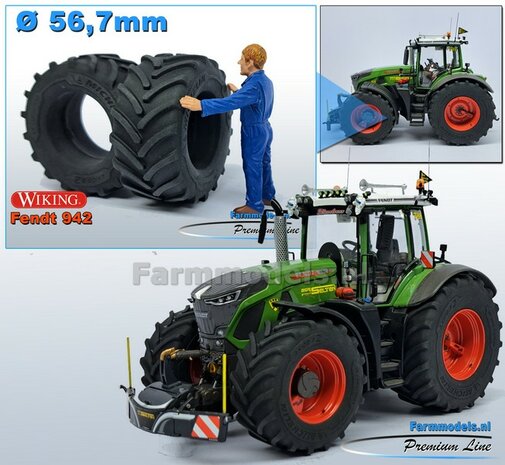 &Oslash; 56.7 x 26.1 mm: 2x Michelin Axiobib2 Banden ZONDER Velgen. Velggat band ong.: &Oslash; 30.8 mm   1:32    Farmmodels  Premium Line Series  