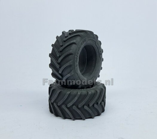 &Oslash; 56.7 x 26.1 mm: 2x Michelin Axiobib2 Banden ZONDER Velgen. Velggat band ong.: &Oslash; 30.8 mm   1:32    Farmmodels  Premium Line Series  