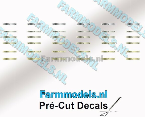 6x6 Beugels met bouten stickers op zilvermetallic, met &#039;messing&#039; look, 13mm breed x 1,5mm hoog, 1:32 Farmmodels.nl