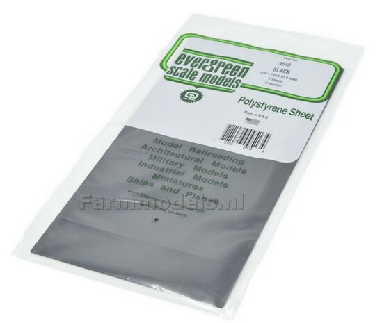 3x Zwarte Polystyrol plaat 0,5 mm 152mm x 292 mm  9513