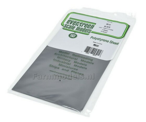 3x Zwarte Polystyrol plaat 1 mm 152mm x 292 mm  9515
