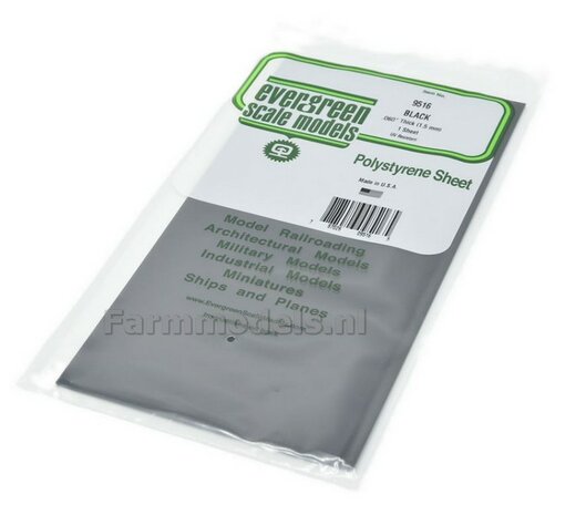3x Zwarte Polystyrol plaat 1,5 mm 152mm x 292 mm  9516