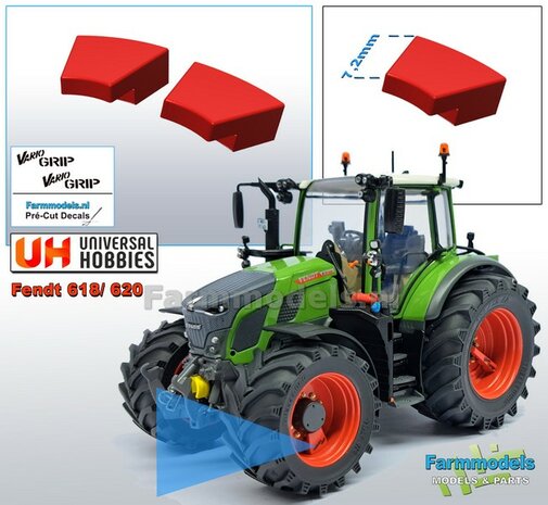 FENDT 618/620 UH VOORAS: 2x Vario Grip Afdekkappen t.b.v. Luchtsysteem VOORAS t.b.v. Trelleborg banden Resin FENDT TERRA-RED ROOD Gespoten geleverd 1:32  747740-V