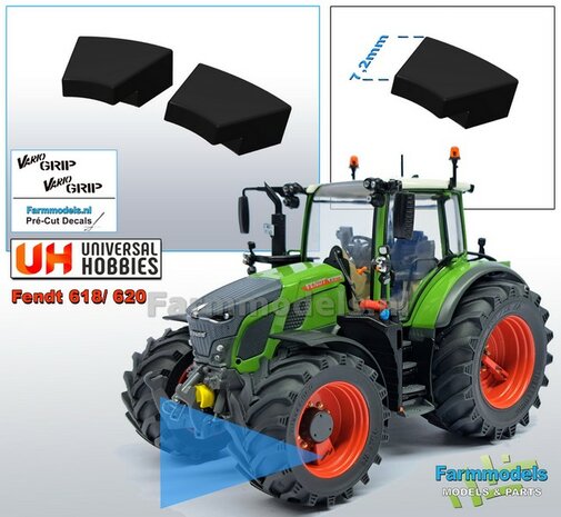 FENDT 618/ 620  UH VOORAS: 2x Vario Grip Afdekkappen t.b.v. Luchtsysteem VOORAS t.b.v. Trelleborg Resin ZWART GLANS Gespoten geleverd 1:32    747740-V