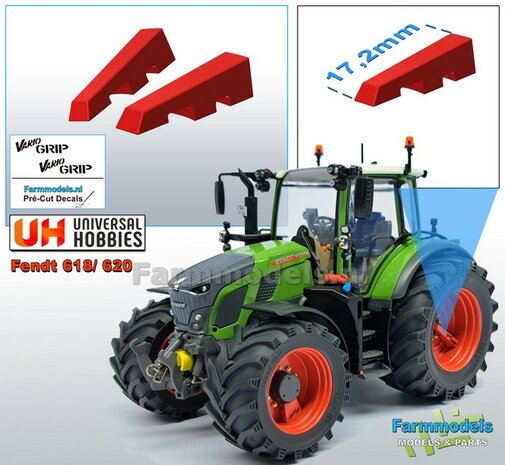FENDT 618/620 UH ACHTERAS: 2x Vario Grip Afdekkappen t.b.v. Luchtsysteem ACHTERAS t.b.v. Trelleborgbanden Resin FENDT TERRA-RED ROOD Gespoten geleverd 1:32  761750-V
