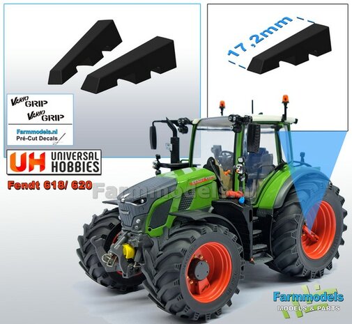 FENDT 618/ 620  UH ACHTERAS: 2x Vario Grip Afdekkappen t.b.v. Luchtsysteem ACHTERAS t.b.v. Trelleborg Resin ZWART GLANS Gespoten geleverd 1:32    761750-V