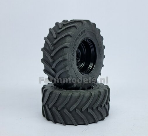 &Oslash; 70.6 x 30.4 mm: FENDT 942 Wiking: 2x Michelin Axiobib2 Banden + RESIN Velgen ZWART GLANS Gespoten geleverd 1:32    Farmmodels Premium Line Series 