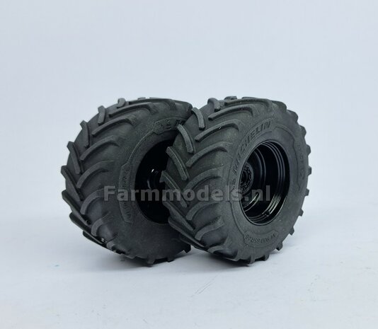 &Oslash; 70.6 x 30.4 mm: FENDT 942 Wiking: 2x Michelin Axiobib2 Banden + RESIN Velgen ZWART GLANS Gespoten geleverd 1:32    Farmmodels Premium Line Series 