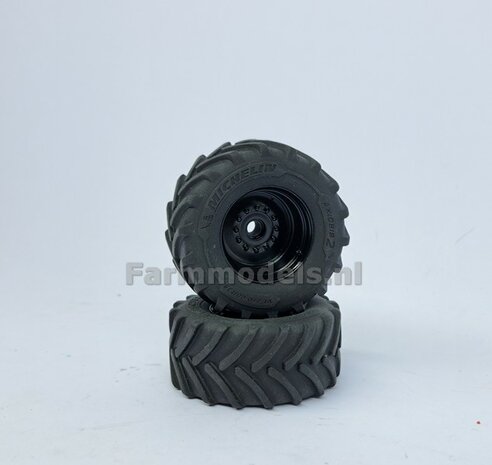 &Oslash; 56.7 x 26.1 mm: FENDT 942 Wiking: 2x Michelin Axiobib2 Banden + RESIN Velgen ZWART GLANS Gespoten geleverd 1:32    Farmmodels Premium Line Series 