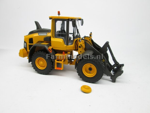 &Oslash; 47.3 mm: VOLVO L60H: 2x brede Shovel banden + ALUMINIUM velgen VOLVO GEEL Gespoten geleverd geschikt voor Volvo L60H serie agri Collectables 1:32  