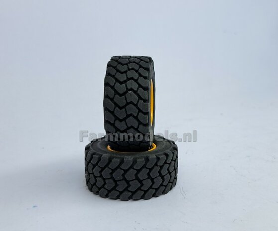 &Oslash; 47.3 mm: VOLVO L60H: 2x brede Shovel banden + ALUMINIUM velgen VOLVO GEEL Gespoten geleverd geschikt voor Volvo L60H serie agri Collectables 1:32  