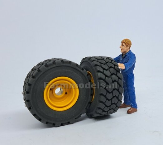 &Oslash; 47.3 mm: VOLVO L60H: 2x brede Shovel banden + ALUMINIUM velgen VOLVO GEEL Gespoten geleverd geschikt voor Volvo L60H serie agri Collectables 1:32  