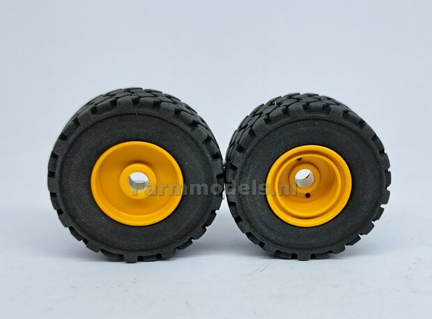 &Oslash; 47.3 mm: VOLVO L60H: 2x brede Shovel banden + ALUMINIUM velgen VOLVO GEEL Gespoten geleverd geschikt voor Volvo L60H serie agri Collectables 1:32  