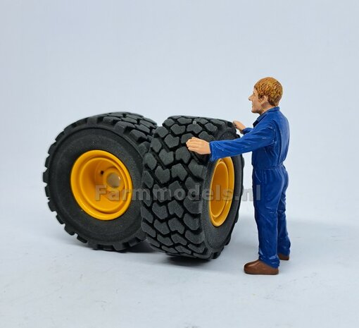 &Oslash; 47.3 mm: VOLVO L60H: 2x brede Shovel banden + ALUMINIUM velgen VOLVO GEEL Gespoten geleverd geschikt voor Volvo L60H serie agri Collectables 1:32  