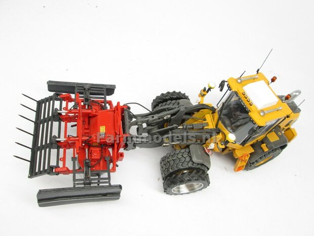 &Oslash; 47.3 mm: 2x Dubbellucht Shovel banden + ALUMINIUM velgen VOLVO GEEL Gespoten geleverd passend in de Aluminium Farmmodels Volvo L60H serie  1:32         