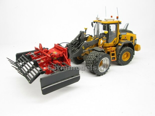 &Oslash; 47.3 mm: 2x Dubbellucht Shovel banden + ALUMINIUM velgen VOLVO GEEL Gespoten geleverd passend in de Aluminium Farmmodels Volvo L60H serie  1:32         