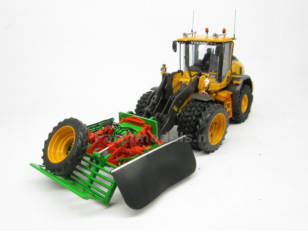 &Oslash; 47.3 mm: 2x Dubbellucht Shovel banden + ALUMINIUM velgen VOLVO GEEL Gespoten geleverd passend in de Aluminium Farmmodels Volvo L60H serie  1:32         