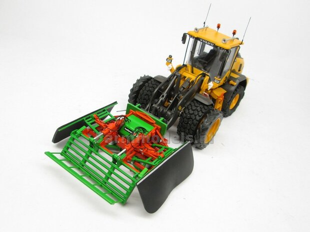 &Oslash; 47.3 mm: 2x Dubbellucht Shovel banden + ALUMINIUM velgen VOLVO GEEL Gespoten geleverd passend in de Aluminium Farmmodels Volvo L60H serie  1:32         
