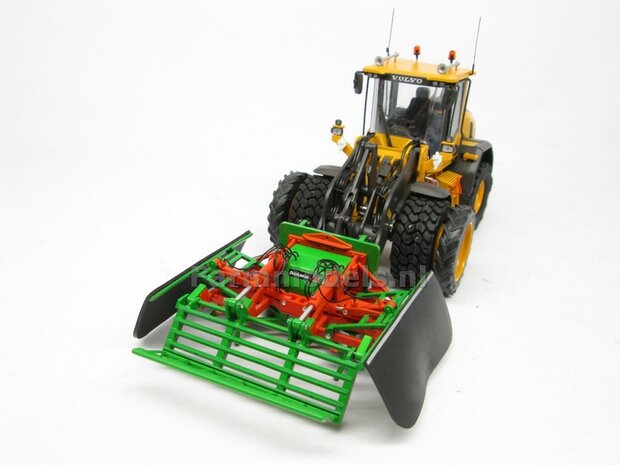 &Oslash; 47.3 mm: 2x Dubbellucht Shovel banden + ALUMINIUM velgen VOLVO GEEL Gespoten geleverd passend in de Aluminium Farmmodels Volvo L60H serie  1:32         
