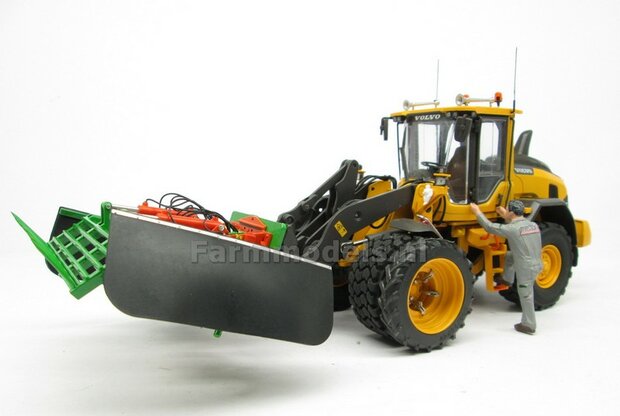 &Oslash; 47.3 mm: 2x Dubbellucht Shovel banden + ALUMINIUM velgen VOLVO GEEL Gespoten geleverd passend in de Aluminium Farmmodels Volvo L60H serie  1:32         