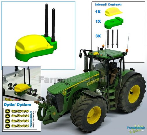 John Deere STARFIRE 6000 GPS ontvanger, Resin, in JD GEEL &amp; GROEN Gespoten geleverd, incl. 2 antennes (+1reserve) 1:32 