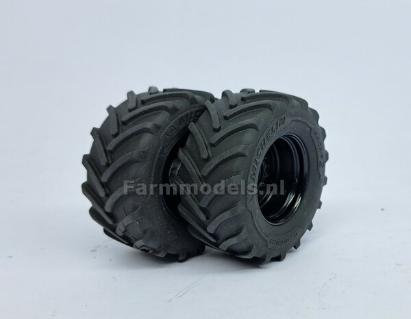 &Oslash; 47.7 x 24.2 mm: Fendt 620 UH: 2x Brede Vooras banden + ALUMINIUM velgen ZWART GLANS Gespoten geleverd 1:32 Farmmodels Custom Line Series 