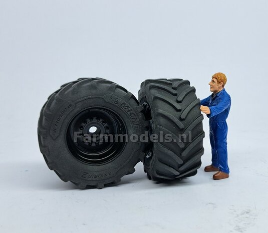 &Oslash; 47.7 x 24.2 mm: Fendt 620 UH: 2x Brede Vooras banden + ALUMINIUM velgen ZWART GLANS Gespoten geleverd 1:32 Farmmodels Custom Line Series 