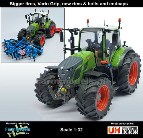 VERBOUWD: FENDT 620 UH met nieuwe banden &amp; FENDT TERRA-RED RODE velgen, eindvertragingen, Vario Grip Luchtsystemen, naafdoppen en wielmoeren 1:32 UH6666-REB-RED NB2B