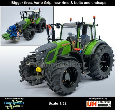 VERBOUWD: FENDT 620 UH met nieuwe banden &amp; ZWARTE velgen, eindvertragingen, Vario Grip Luchtsystemen, naafdoppen en wielmoeren 1:32 UH6666-REB-BLACK NB2B