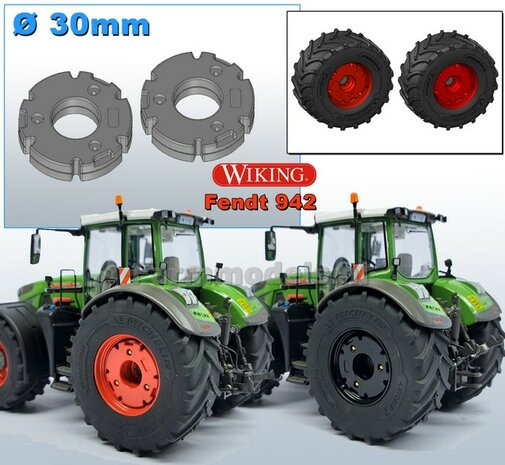 &Oslash;30 mm x 8 mm hoog: 2x FENDT 942 Wiking WIELGEWICHTEN  RESIN  BLANK Geleverd  1:32  Farmmodels Premium Line  
