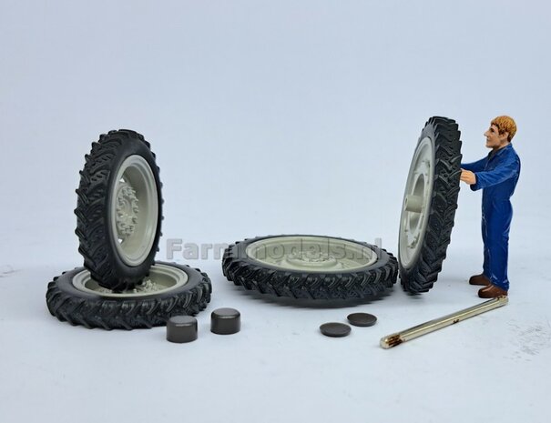 COMBI SET: 2x &Oslash; 46.5 mm + 2x &Oslash; 59 mm: CULTUURWIELEN SET MASSEY FERGUSON LICHT GRIJS Gespoten geleverd   Voor- + achteras   1:32