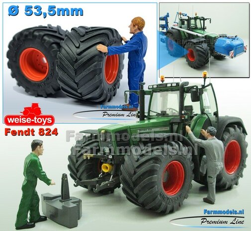 &Oslash; 53.5 x 32 mm: Fendt 824/ 926 Gen I WT: 2x Michelin Mega XBIB banden + ALU. velgen FENDT ROOD Gespoten geleverd o.a. geschikt voor de Fendt 824/ 926 Gen I Weise Toys 1:32        