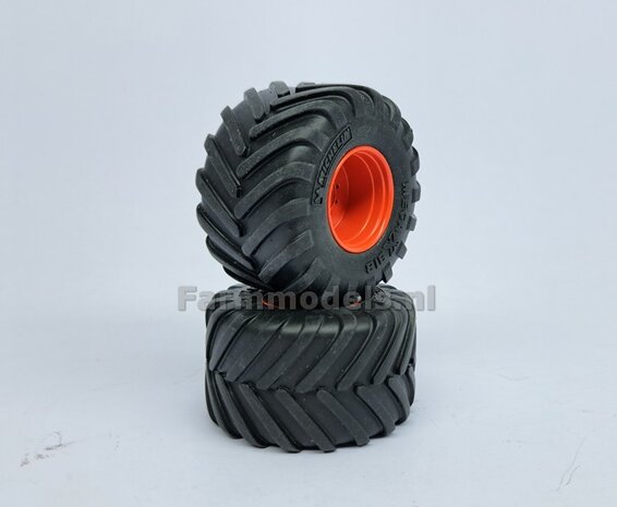 &Oslash; 53.5 x 32 mm: Fendt 824/ 926 Gen I WT: 2x Michelin Mega XBIB banden + ALU. velgen FENDT ROOD Gespoten geleverd o.a. geschikt voor de Fendt 824/ 926 Gen I Weise Toys 1:32        