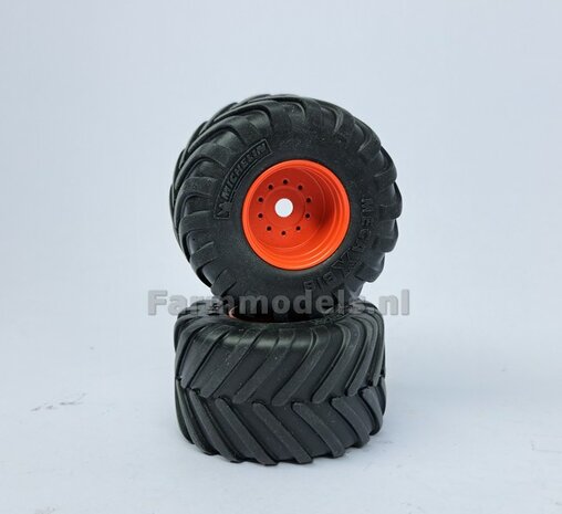 &Oslash; 53.5 x 32 mm: Fendt 824/ 926 Gen I WT: 2x Michelin Mega XBIB banden + ALU. velgen FENDT ROOD Gespoten geleverd o.a. geschikt voor de Fendt 824/ 926 Gen I Weise Toys 1:32        