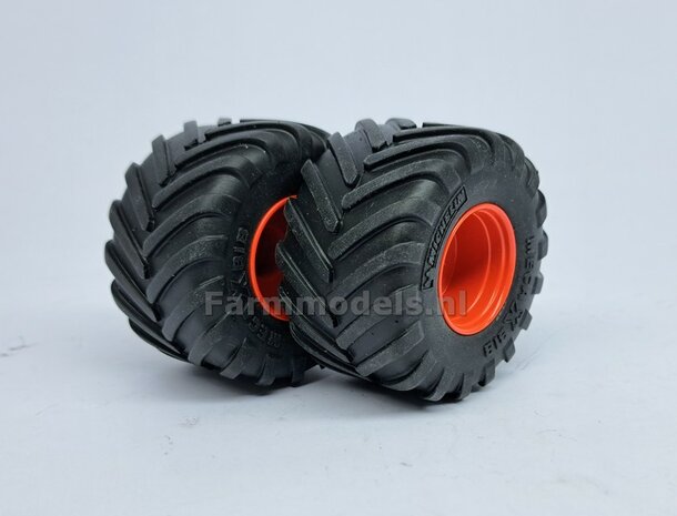 &Oslash; 53.5 x 32 mm: Fendt 824/ 926 Gen I WT: 2x Michelin Mega XBIB banden + ALU. velgen FENDT ROOD Gespoten geleverd o.a. geschikt voor de Fendt 824/ 926 Gen I Weise Toys 1:32        