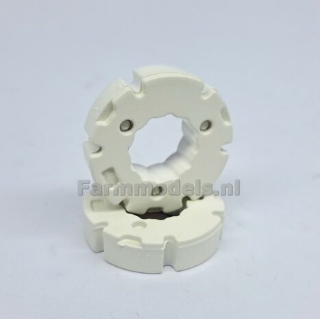 &Oslash; 30,9 x 8,1 mm hoog: 2x Wielgewichten KUNSTSTOF Farmmodels WIT GLANS gespoten   1:32