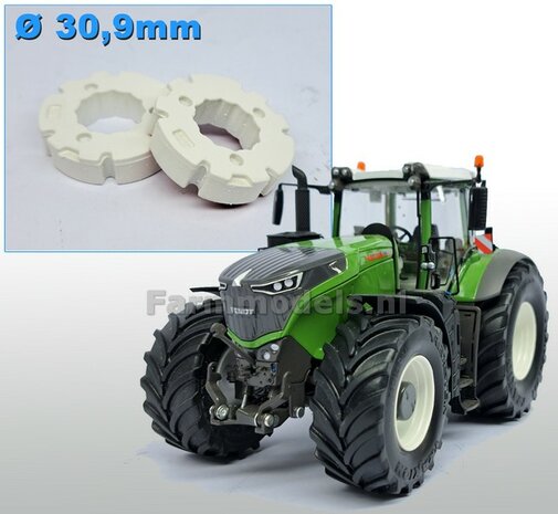 &Oslash; 30,9 x 8,1 mm hoog: 2x Wielgewichten KUNSTSTOF Farmmodels WIT GLANS gespoten   1:32