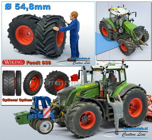 &Oslash; 54.8 x 26.1 mm: FENDT 939 Facelift Wiking: 2x Michelin Axiobib2 Banden + Resin Velgen FENDT ROOD Gespoten geleverd 1:32   