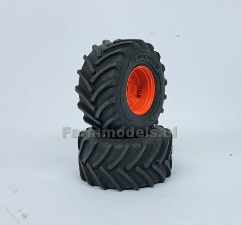 &Oslash; 54.8 x 26.1 mm: FENDT 939 Facelift Wiking: 2x Michelin Axiobib2 Banden + Resin Velgen FENDT ROOD Gespoten geleverd 1:32   