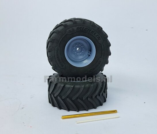 &Oslash; 70.3 x 30.4 mm: FENDT 939 Facelift Wiking: 2x Michelin Axiobib2 Banden + RESIN Velgen BLANK geleverd + MESSING AS en POLY-STRIP 1:32   BEGIN JUNI LEVERBAAR