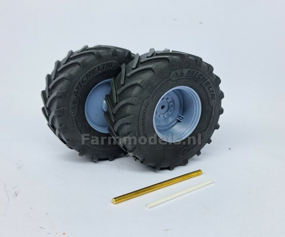 &Oslash; 70.3 x 30.4 mm: FENDT 939 Facelift Wiking: 2x Michelin Axiobib2 Banden + RESIN Velgen BLANK geleverd + MESSING AS en POLY-STRIP 1:32   BEGIN JUNI LEVERBAAR