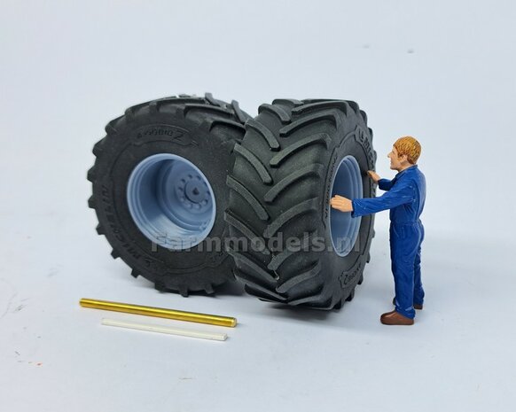 &Oslash; 70.3 x 30.4 mm: FENDT 939 Facelift Wiking: 2x Michelin Axiobib2 Banden + RESIN Velgen BLANK geleverd + MESSING AS en POLY-STRIP 1:32   BEGIN JUNI LEVERBAAR