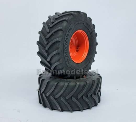 &Oslash; 70.3 x 30.4 mm: FENDT 939 Facelift Wiking: 2x Michelin Axiobib2 Banden + Resin Velgen FENDT ROOD Gespoten + MESSING AS en POLY-STRIP 1:32  BEGIN JUNI LEVERBAAR