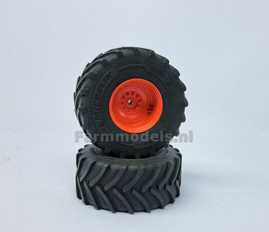 &Oslash; 70.3 x 30.4 mm: FENDT 939 Facelift Wiking: 2x Michelin Axiobib2 Banden + Resin Velgen FENDT ROOD Gespoten + MESSING AS en POLY-STRIP 1:32  BEGIN JUNI LEVERBAAR
