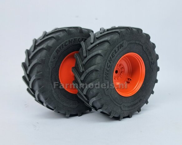 &Oslash; 70.3 x 30.4 mm: FENDT 939 Facelift Wiking: 2x Michelin Axiobib2 Banden + Resin Velgen FENDT ROOD Gespoten + MESSING AS en POLY-STRIP 1:32  BEGIN JUNI LEVERBAAR