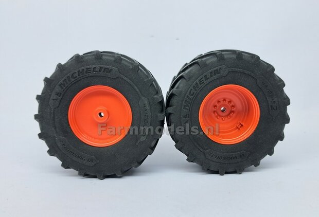 &Oslash; 70.3 x 30.4 mm: FENDT 939 Facelift Wiking: 2x Michelin Axiobib2 Banden + Resin Velgen FENDT ROOD Gespoten + MESSING AS en POLY-STRIP 1:32  BEGIN JUNI LEVERBAAR