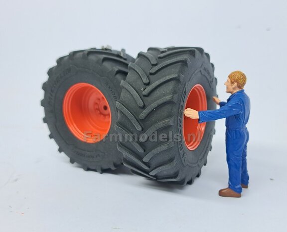&Oslash; 70.3 x 30.4 mm: FENDT 939 Facelift Wiking: 2x Michelin Axiobib2 Banden + Resin Velgen FENDT ROOD Gespoten + MESSING AS en POLY-STRIP 1:32  BEGIN JUNI LEVERBAAR