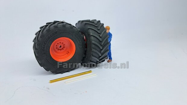 &Oslash; 70.3 x 30.4 mm: FENDT 939 Facelift Wiking: 2x Michelin Axiobib2 Banden + Resin Velgen FENDT ROOD Gespoten + MESSING AS en POLY-STRIP 1:32  BEGIN JUNI LEVERBAAR